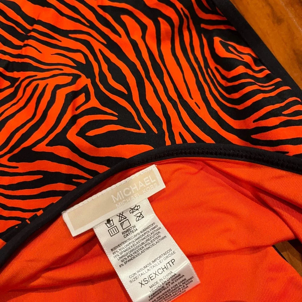 Michael Kors Bikini Swim‎ Bottom Black Zebra Animal Print Ruby Orange Red New XS